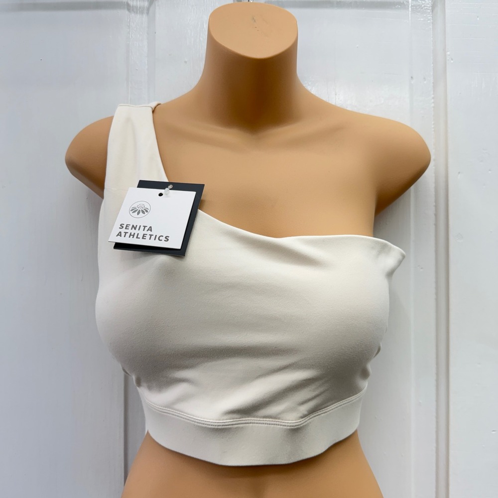 Senita Athletics One Shoulder Sports Bra Cream XXL NWT